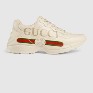 Women's Rhyton Gucci logo leather sneaker